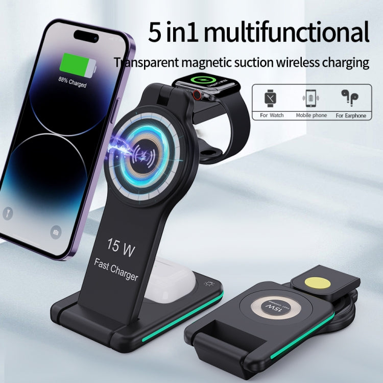 H60 5 in 1 Folding Multi-function Magnetic Wireless Charger(Black) - Wireless Charger by PMC TechLife | Online Shopping South Africa | PMC TechLife