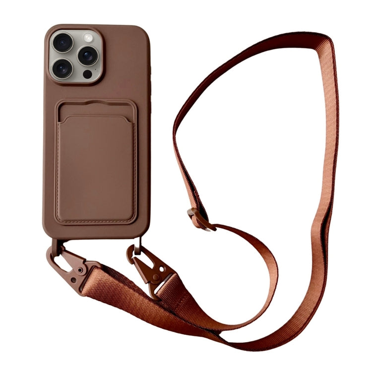 For iPhone 16 Pro Max Card Slot Liquid Silicone Phone Case with Lanyard(Coffee) - free shipping - PMC TechLife - Order now!