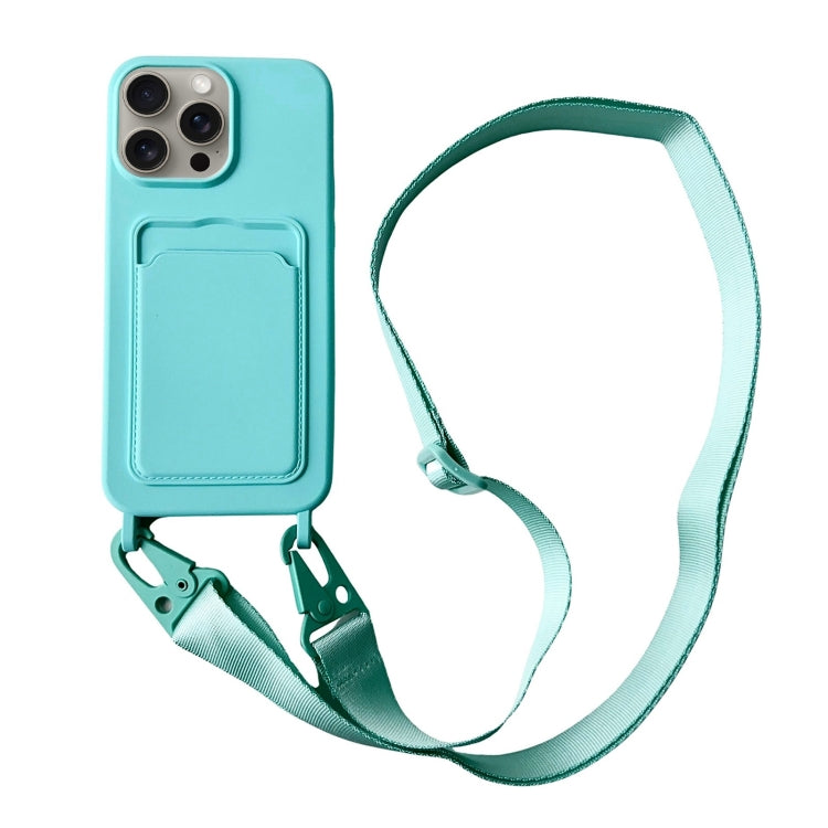 For iPhone 16 Pro Card Slot Liquid Silicone Phone Case with Lanyard(Mint Green) - iPhone 16 Pro Cases by PMC TechLife | Online Shopping South Africa | PMC TechLife | Buy Now Pay Later Mobicred