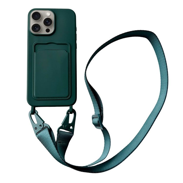 For iPhone 16 Pro Card Slot Liquid Silicone Phone Case with Lanyard(Dark Green) - iPhone 16 Pro Cases by PMC TechLife | Online Shopping South Africa | PMC TechLife | Buy Now Pay Later Mobicred