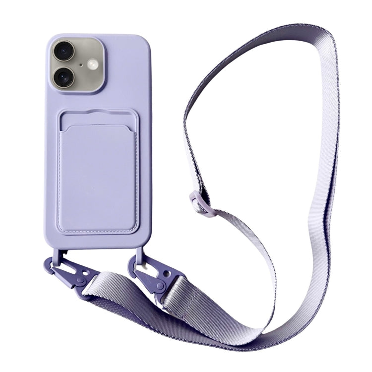For iPhone 16 Plus Card Slot Liquid Silicone Phone Case with Lanyard(Light Purple) - iPhone 16 Plus Cases by PMC TechLife | Online Shopping South Africa | PMC TechLife | Buy Now Pay Later Mobicred