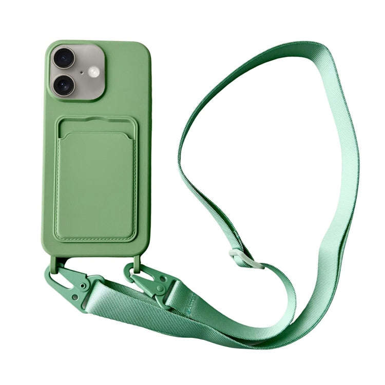 For iPhone 16 Card Slot Liquid Silicone Phone Case with Lanyard(Matcha Green) - iPhone 16 Cases by PMC TechLife | Online Shopping South Africa | PMC TechLife | Buy Now Pay Later Mobicred