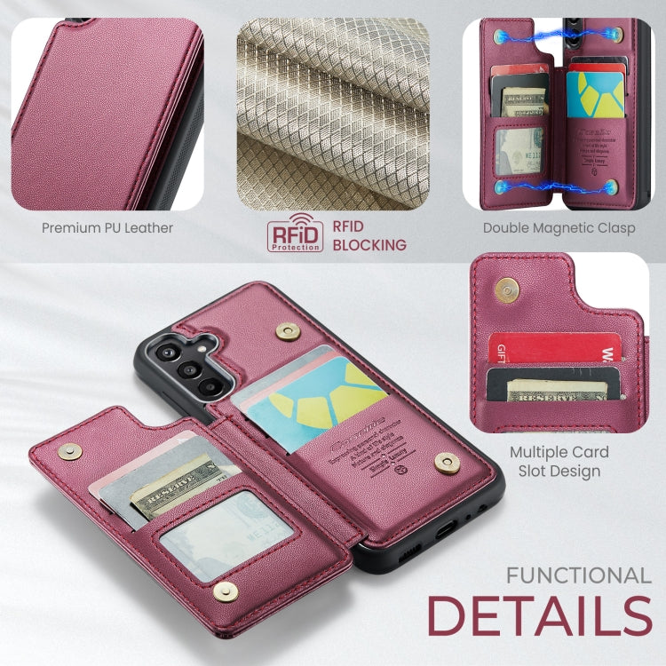 For Samsung Galaxy A15 CaseMe C22 Litchi Texture RFID Anti-theft Leather Phone Case(Wine Red) - Galaxy Phone Cases by CaseMe | Online Shopping South Africa | PMC Jewellery | Buy Now Pay Later Mobicred