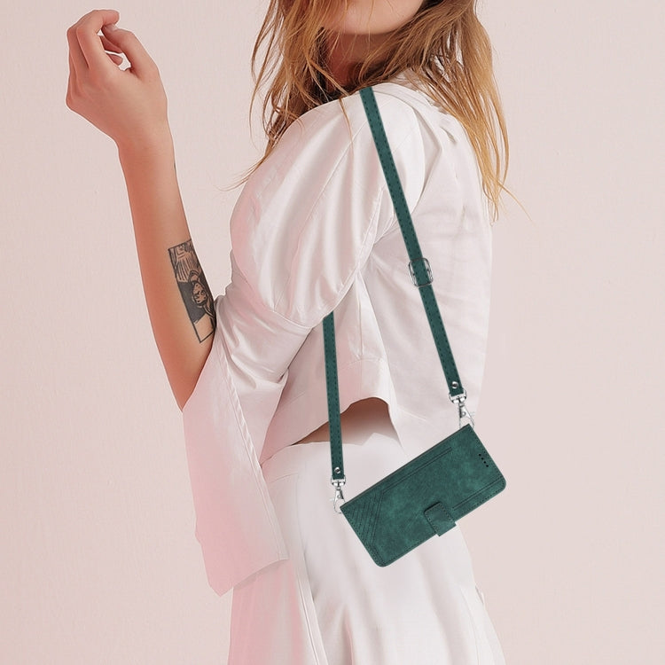For Motorola Edge 2024 Skin Feel Stripe Pattern Leather Phone Case with Long Lanyard(Green) - Motorola Cases by PMC Jewellery | Online Shopping South Africa | PMC Jewellery | Buy Now Pay Later Mobicred