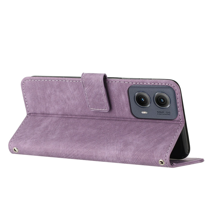 For Motorola Edge 2024 Skin Feel Stripe Pattern Leather Phone Case with Long Lanyard(Purple) - Motorola Cases by PMC Jewellery | Online Shopping South Africa | PMC Jewellery | Buy Now Pay Later Mobicred