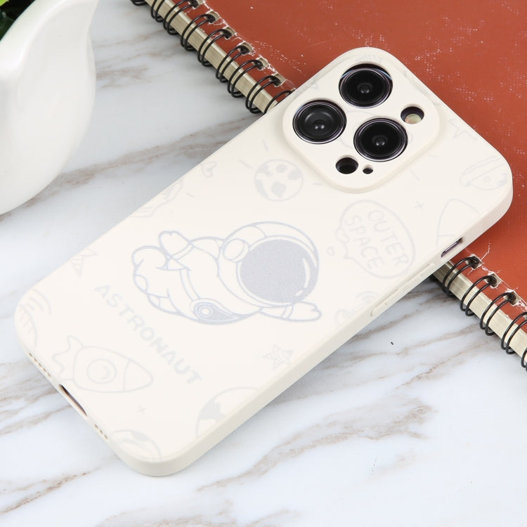 For iPhone 16 Pro Astronaut Pattern Silicone Straight Edge Phone Case(Flying Astronaut-White) - iPhone 16 Pro Cases by PMC TechLife | Online Shopping South Africa | PMC TechLife | Buy Now Pay Later Mobicred