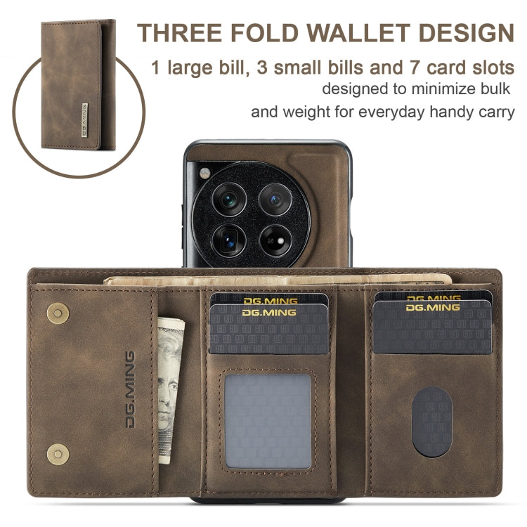 For OnePlus 12 DG.MING M1 Series 3-Fold Multi Card Wallet + Magnetic Phone Case(Coffee) - OnePlus Cases by DG.MING | Online Shopping South Africa | PMC TechLife | Buy Now Pay Later Mobicred