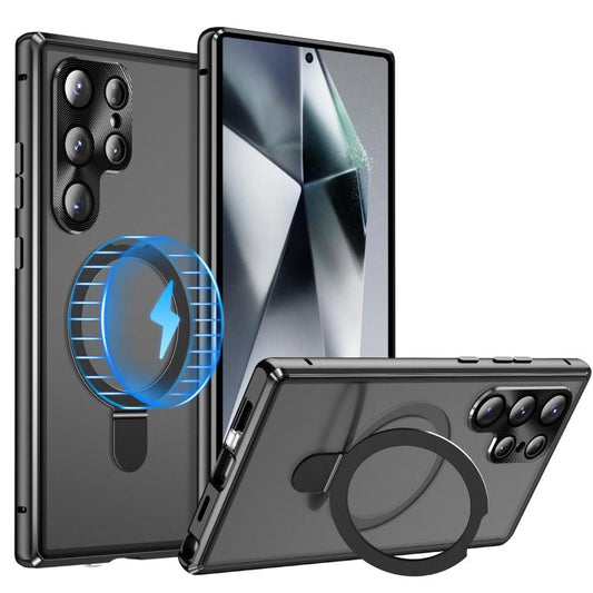 For Samsung Galaxy S25 Ultra 5G MagSafe Magnetic HD Frosted Tempered Glass Holder Phone Case(Black) - Galaxy S25 Ultra 5G Cases by PMC Jewellery | Online Shopping South Africa | PMC Jewellery | Buy Now Pay Later Mobicred