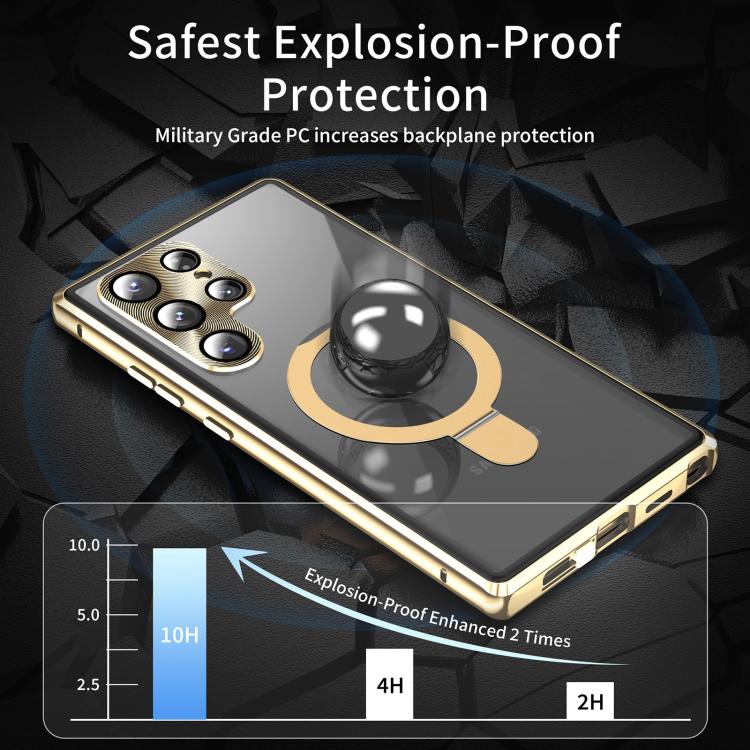 For Samsung Galaxy S25 Ultra 5G MagSafe Magnetic HD Frosted Tempered Glass Holder Phone Case(Gold) - Galaxy S25 Ultra 5G Cases by PMC Jewellery | Online Shopping South Africa | PMC Jewellery | Buy Now Pay Later Mobicred