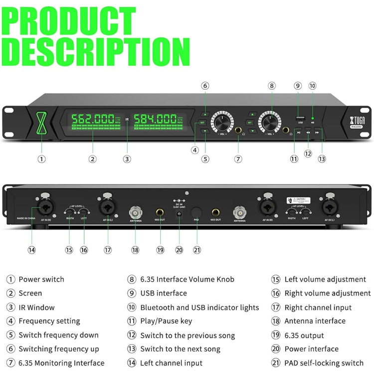 XTUGA RW2090 Professional Stage Wireless 2 Channel In Ear Monitoring System 2 in 1(EU Plug) - Microphone by XTUGA | Online Shopping South Africa | PMC TechLife | Buy Now Pay Later Mobicred
