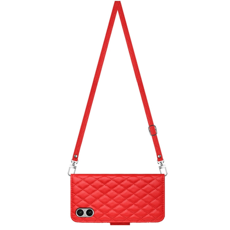 For Sony Xperia 5 V Rhombic Texture Flip Leather Phone Case with Long Lanyard(Red) - Sony Cases by PMC TechLife | Online Shopping South Africa | PMC TechLife | Buy Now Pay Later Mobicred