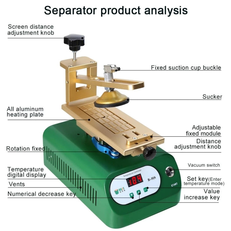 BEST B-918A 7 inch 220V Vacuum Pump LCD Screen Rotary Heating Platform Separator, EU Plug - free shipping - PMC TechLife - Order now!