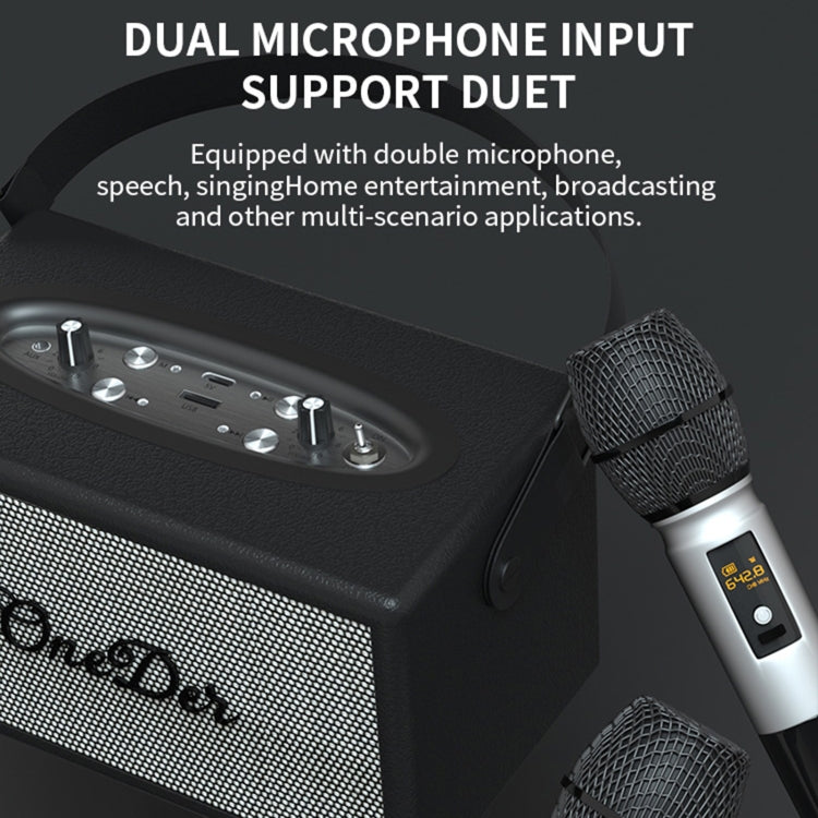 Oneder D7 Bluetooth Speaker Outdoor Karaoke Wireless Speakers With Two Mic(Black) - free shipping - PMC Jewellery - Order now!