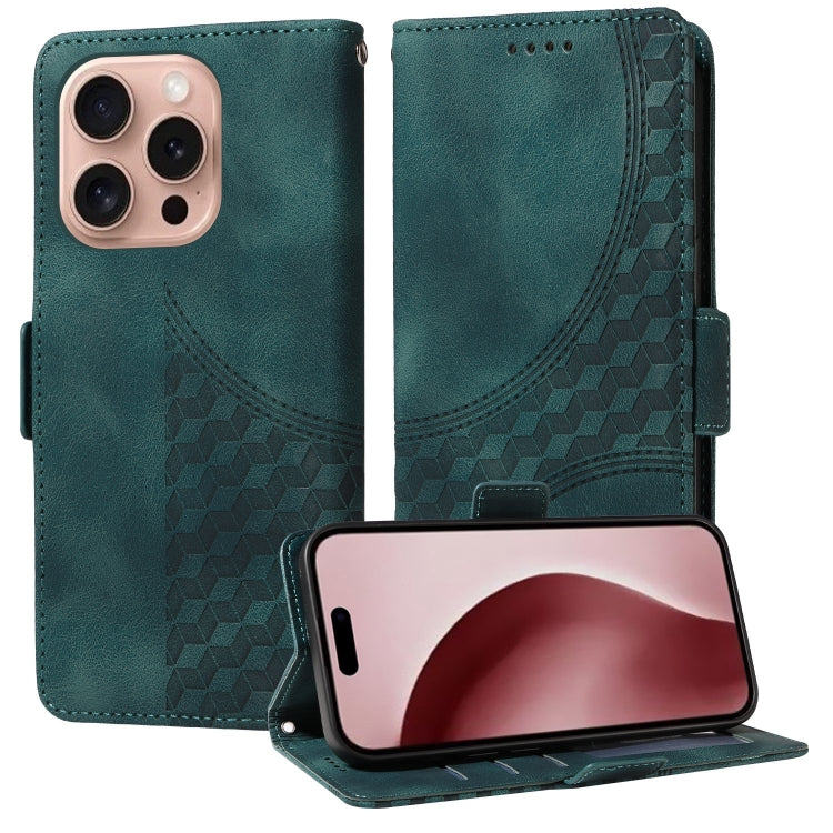 For iPhone 16 Pro Max Embossed Rhombus Starry Leather Phone Case(Green) - iPhone 16 Pro Max Cases by PMC Jewellery | Online Shopping South Africa | PMC Jewellery | Buy Now Pay Later Mobicred