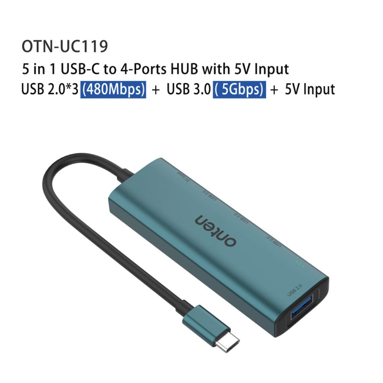 Onten UC119 5 in 1 USB-C / Type-C to USB 4-Ports USB HUB with 5V Input - free shipping - PMC Jewellery - Order now!