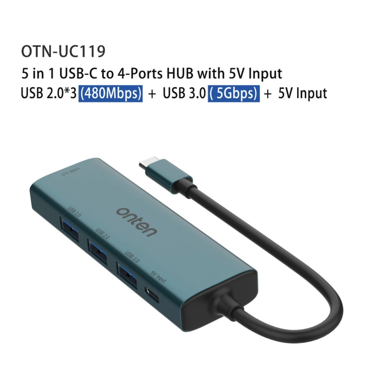 Onten UC119 5 in 1 USB-C / Type-C to USB 4-Ports USB HUB with 5V Input - free shipping - PMC Jewellery - Order now!