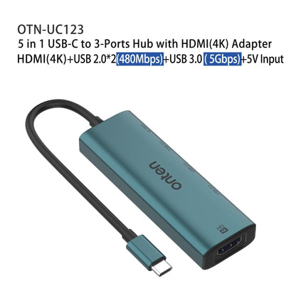 Onten UC123 5 in 1 USB-C / Type-C to HDMI + USB3.0 HUB Docking Station with 5V Input - USB HUB by Onten | Online Shopping South Africa | PMC Jewellery | Buy Now Pay Later Mobicred