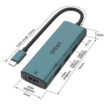 Onten UC126 5 in 1 USB-C / Type-C to Dual HDM I+ USB2.0 + PD3.0 Multi-function HUB Docking Station - USB HUB by Onten | Online Shopping South Africa | PMC Jewellery | Buy Now Pay Later Mobicred