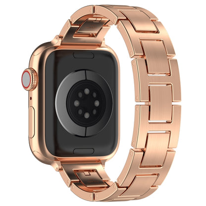 For Apple Watch Series 8 45mm H Slim Stainless Steel Watch Band(Rose Gold) - Watch Bands by PMC Jewellery | Online Shopping South Africa | PMC Jewellery