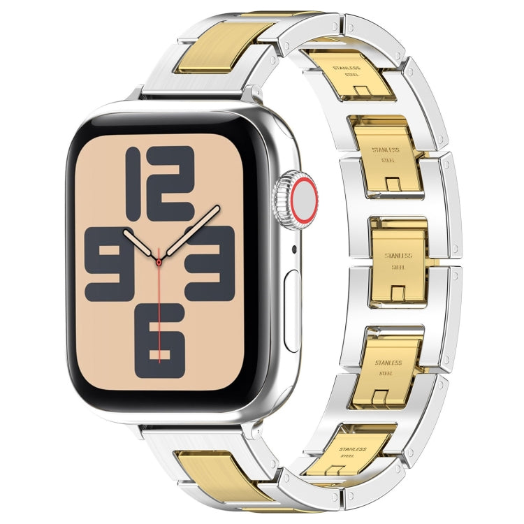 For Apple Watch SE 2022 44mm H Slim Stainless Steel Watch Band(Silver Gold) - Watch Bands by PMC Jewellery | Online Shopping South Africa | PMC Jewellery