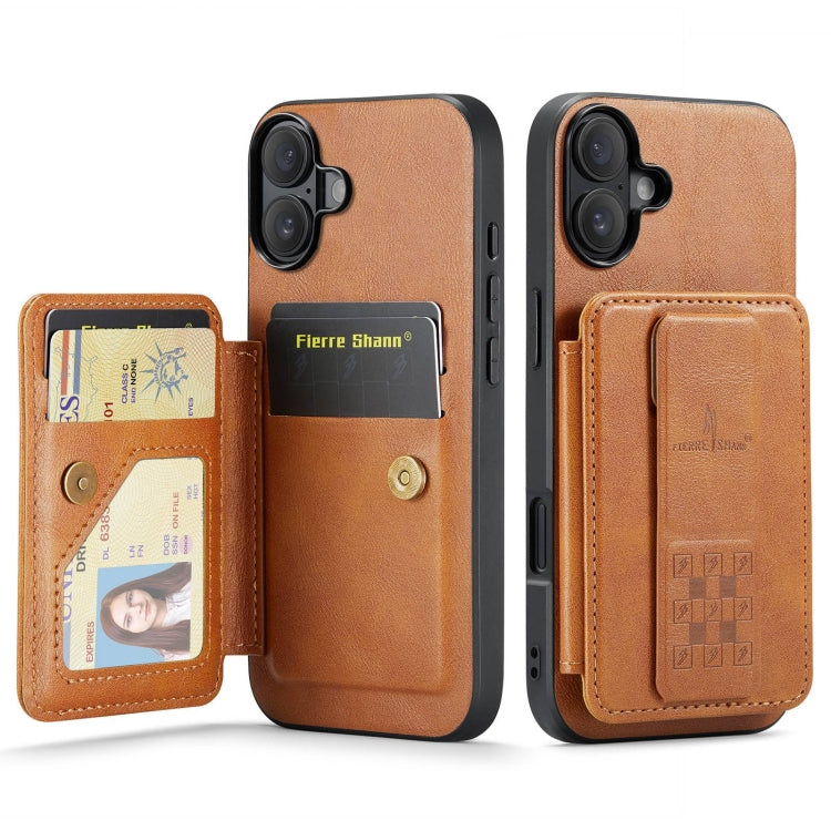 For iPhone 16 Plus Fierre Shann Oil Wax Cow Leather Card Holder Back Phone Case(Brown) - iPhone 16 Plus Cases by FIERRE SHANN | Online Shopping South Africa | PMC Jewellery | Buy Now Pay Later Mobicred