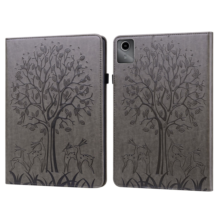 For Lenovo Tab M11 / Xiaoxin Pad 11 2024 Tree & Deer Embossed Leather Tablet Case(Grey) - Lenovo by PMC Jewellery | Online Shopping South Africa | PMC Jewellery | Buy Now Pay Later Mobicred