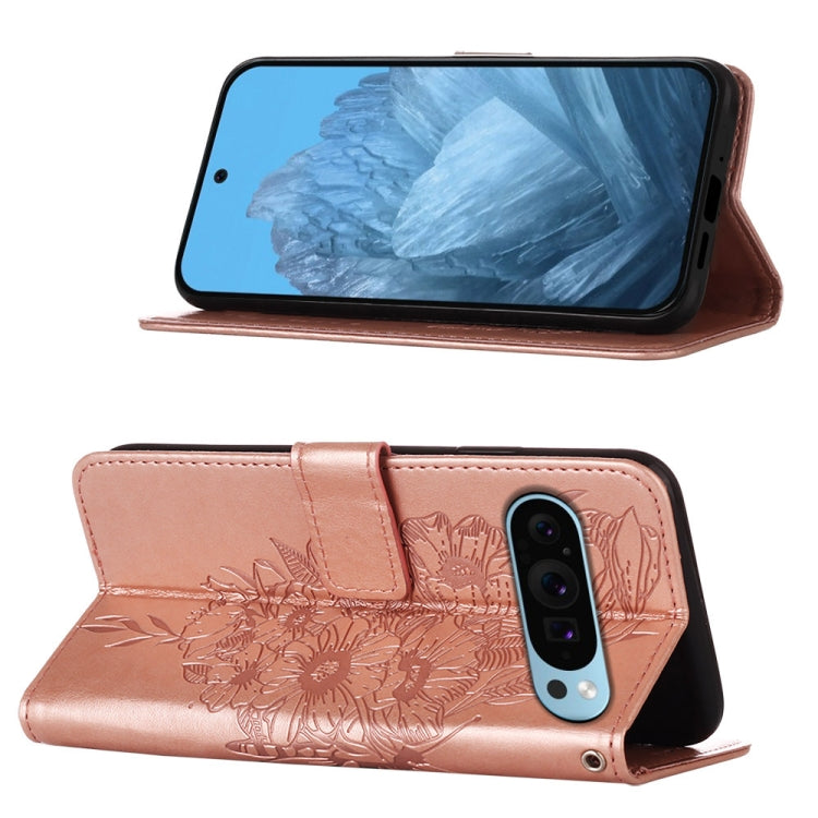 For Google Pixel 9 Embossed Butterfly Leather Phone Case(Rose Gold) - Google Cases by PMC TechLife | Online Shopping South Africa | PMC TechLife | Buy Now Pay Later Mobicred