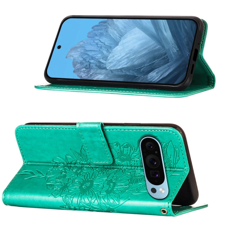 For Google Pixel 9 Embossed Butterfly Leather Phone Case(Green) - Google Cases by PMC TechLife | Online Shopping South Africa | PMC TechLife | Buy Now Pay Later Mobicred