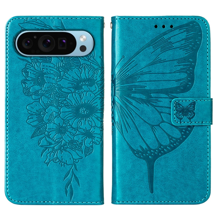 For Google Pixel 9 Embossed Butterfly Leather Phone Case(Blue) - Google Cases by PMC TechLife | Online Shopping South Africa | PMC TechLife | Buy Now Pay Later Mobicred