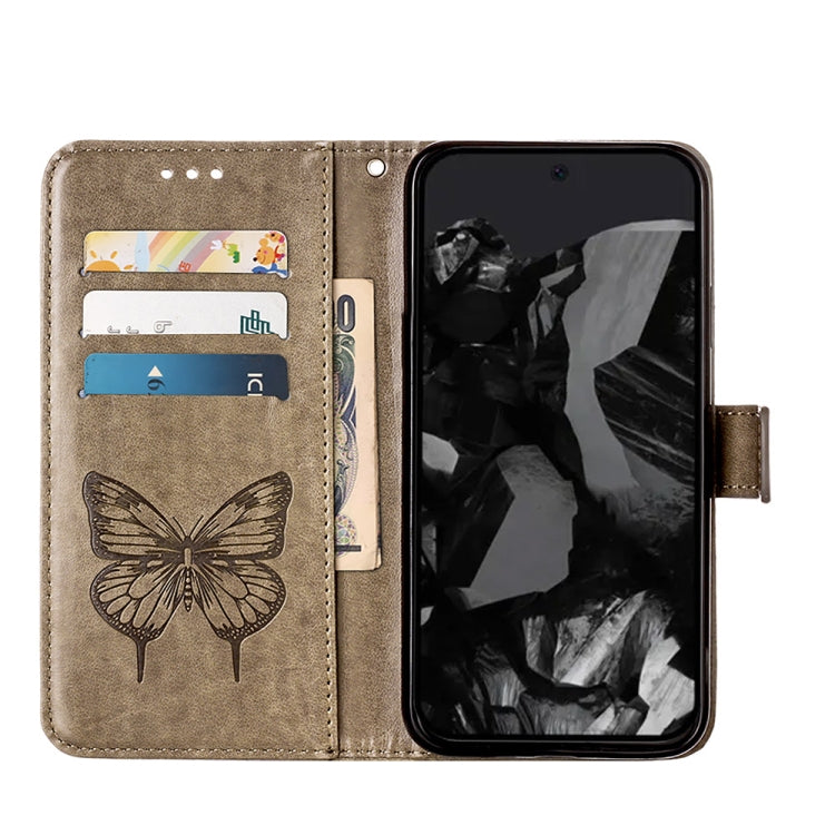 For Google Pixel 9 Pro Embossed Butterfly Leather Phone Case(Grey) - Google Cases by PMC TechLife | Online Shopping South Africa | PMC TechLife | Buy Now Pay Later Mobicred