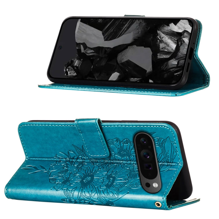 For Google Pixel 9 Pro Embossed Butterfly Leather Phone Case(Blue) - Google Cases by PMC TechLife | Online Shopping South Africa | PMC TechLife | Buy Now Pay Later Mobicred