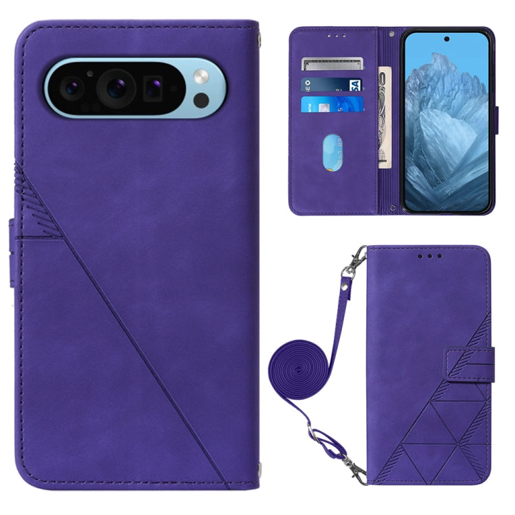 For Google Pixel 9 Crossbody 3D Embossed Flip Leather Phone Case(Purple) - Google Cases by PMC TechLife | Online Shopping South Africa | PMC TechLife | Buy Now Pay Later Mobicred