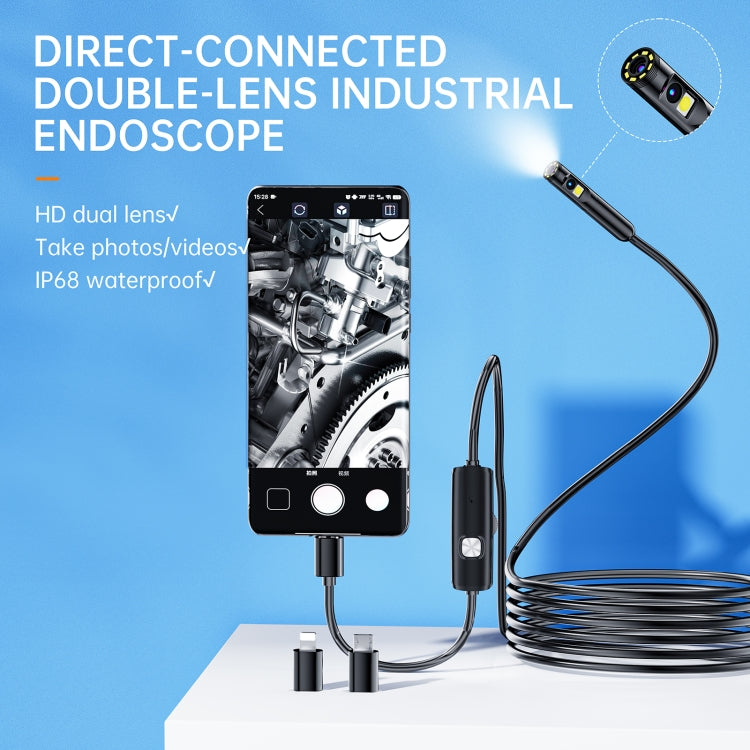 AN112 8mm Double Lenses HD Industry Endoscope Type-C + Micro USB + 8 Pin Connection, Length:5m Soft Tube -  by PMC TechLife | Online Shopping South Africa | PMC TechLife | Buy Now Pay Later Mobicred