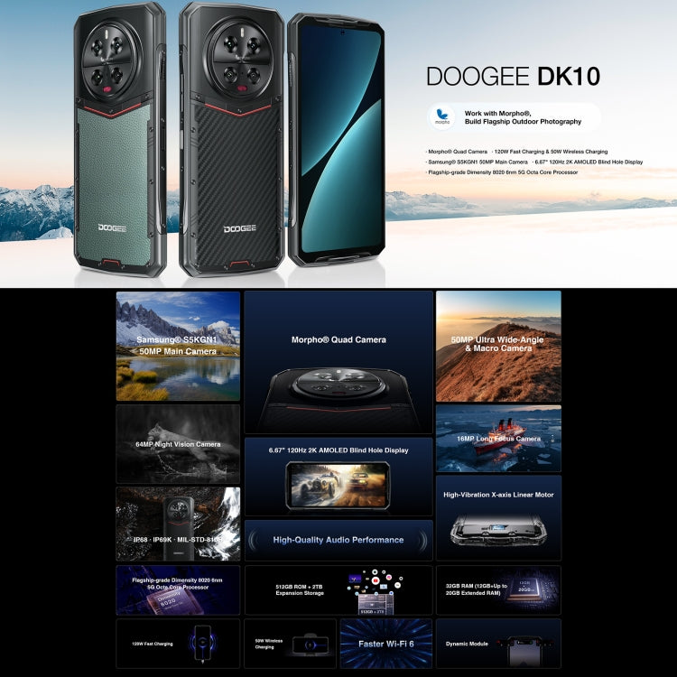 [HK Warehouse] DOOGEE DK10 5G, 12GB+512GB, Quad Cameras, Side Fingerprint, 6.67 inch Android 13 Dimensity 8020 Octa Core 2.6GHz, Network: 5G, OTG, NFC, Support Google Pay(Kevlar Black) - DOOGEE by DOOGEE | Online Shopping South Africa | PMC Jewellery