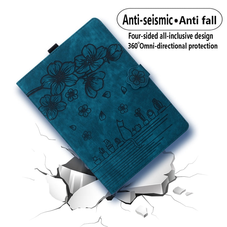For Honor Pad 9 Cartoon Sakura Cat Embossed Leather Tablet Case(Blue) - Honor by PMC TechLife | Online Shopping South Africa | PMC TechLife | Buy Now Pay Later Mobicred