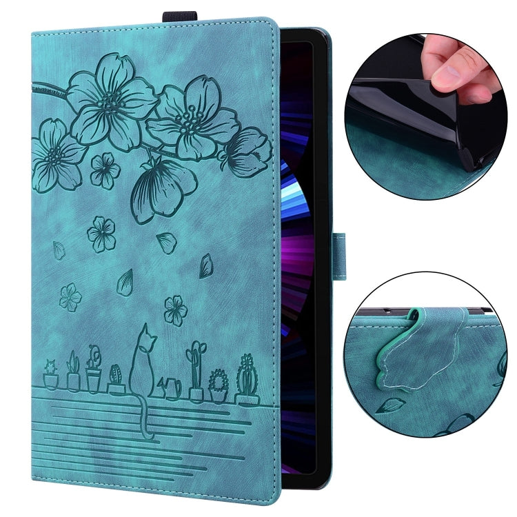 For Honor Pad X8a Cartoon Sakura Cat Embossed Leather Tablet Case(Green) - Honor by PMC TechLife | Online Shopping South Africa | PMC TechLife | Buy Now Pay Later Mobicred