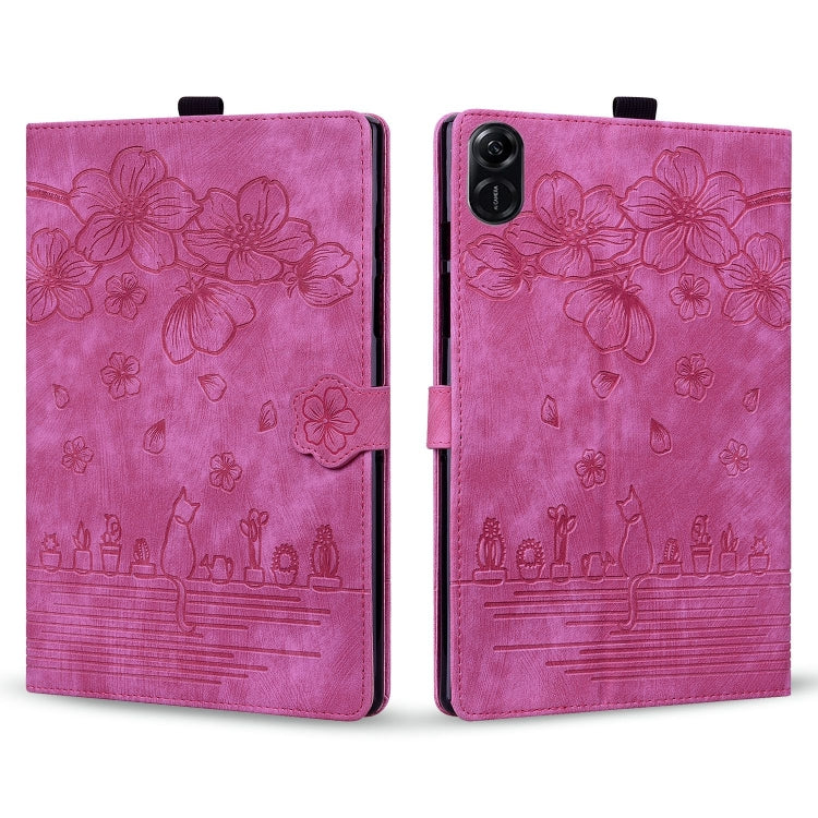 For Honor Pad X8a Cartoon Sakura Cat Embossed Leather Tablet Case(Rose Red) - Honor by PMC TechLife | Online Shopping South Africa | PMC TechLife | Buy Now Pay Later Mobicred