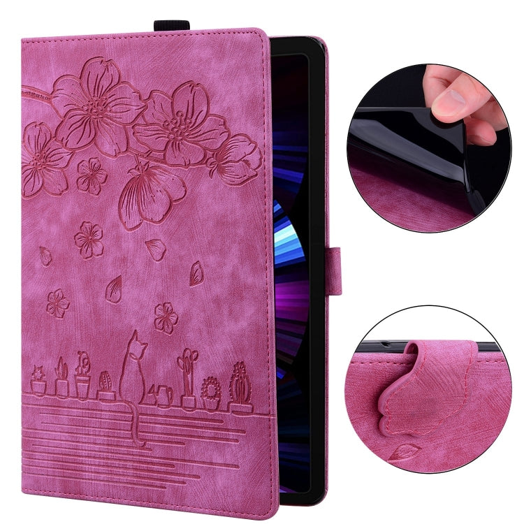 For Honor Pad X8a Cartoon Sakura Cat Embossed Leather Tablet Case(Rose Red) - Honor by PMC TechLife | Online Shopping South Africa | PMC TechLife | Buy Now Pay Later Mobicred