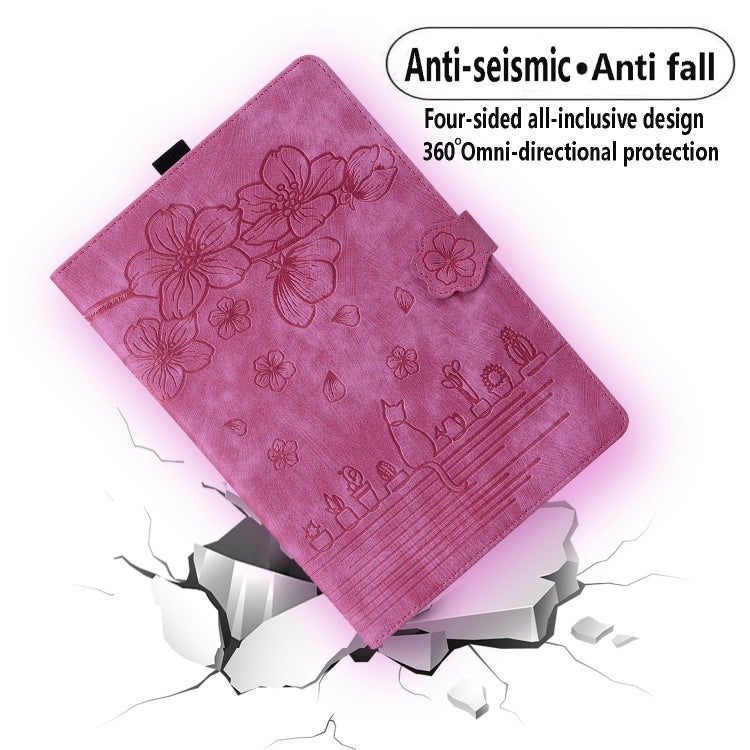 For Honor Pad X8a Cartoon Sakura Cat Embossed Leather Tablet Case(Rose Red) - Honor by PMC TechLife | Online Shopping South Africa | PMC TechLife | Buy Now Pay Later Mobicred