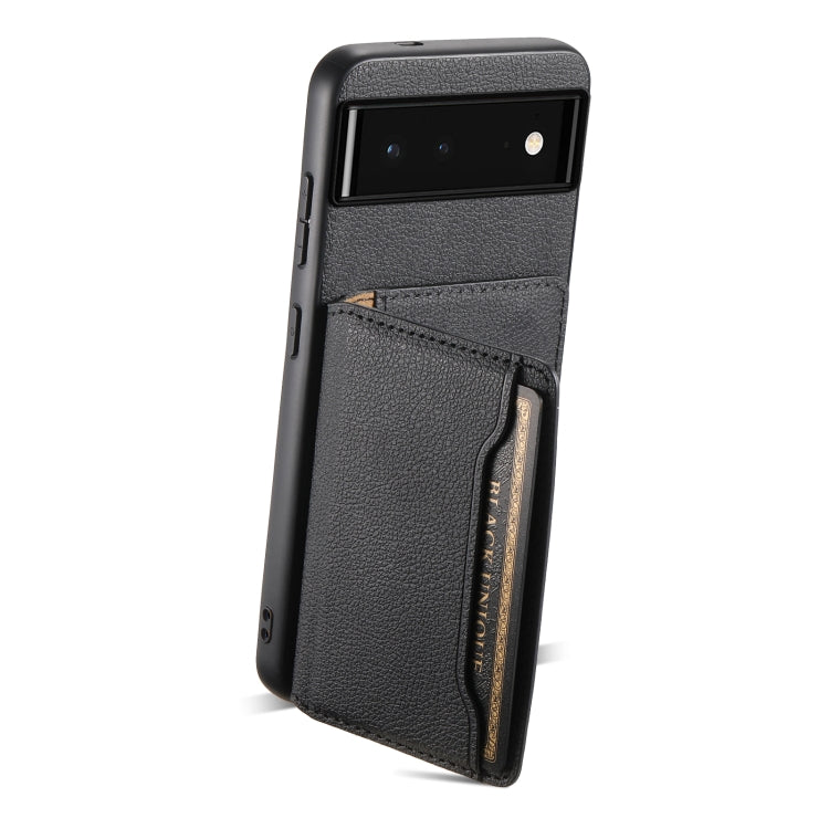 For Google Pixel 6 Calf Texture Card Bag Design Full Coverage Phone Case(Black) - Google Cases by PMC TechLife | Online Shopping South Africa | PMC TechLife | Buy Now Pay Later Mobicred