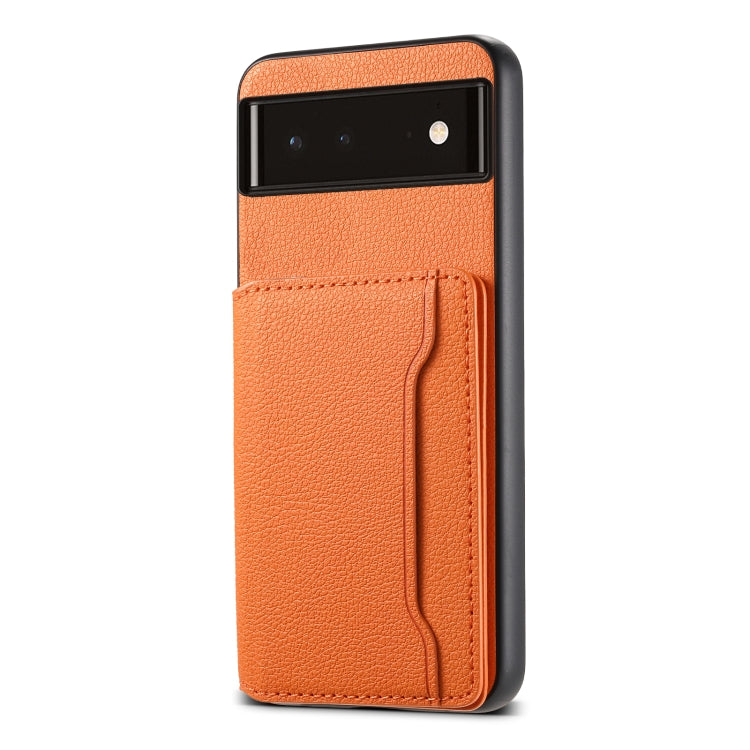For Google Pixel 6 Calf Texture Card Bag Design Full Coverage Phone Case(Orange) - Google Cases by PMC TechLife | Online Shopping South Africa | PMC TechLife | Buy Now Pay Later Mobicred