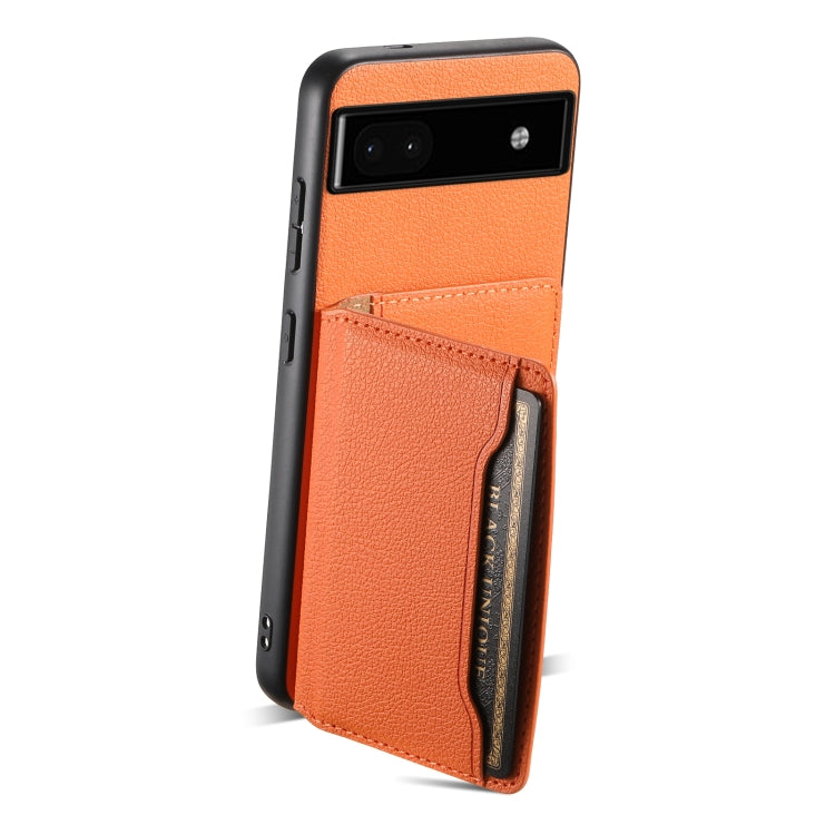 For Google Pixel 6a Calf Texture Card Bag Design Full Coverage Phone Case(Orange) - Google Cases by PMC TechLife | Online Shopping South Africa | PMC TechLife | Buy Now Pay Later Mobicred