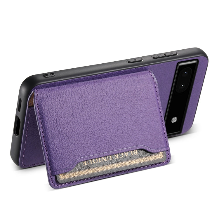 For Google Pixel 6a Calf Texture Card Bag Design Full Coverage Phone Case(Purple) - Google Cases by PMC Jewellery | Online Shopping South Africa | PMC Jewellery | Buy Now Pay Later Mobicred