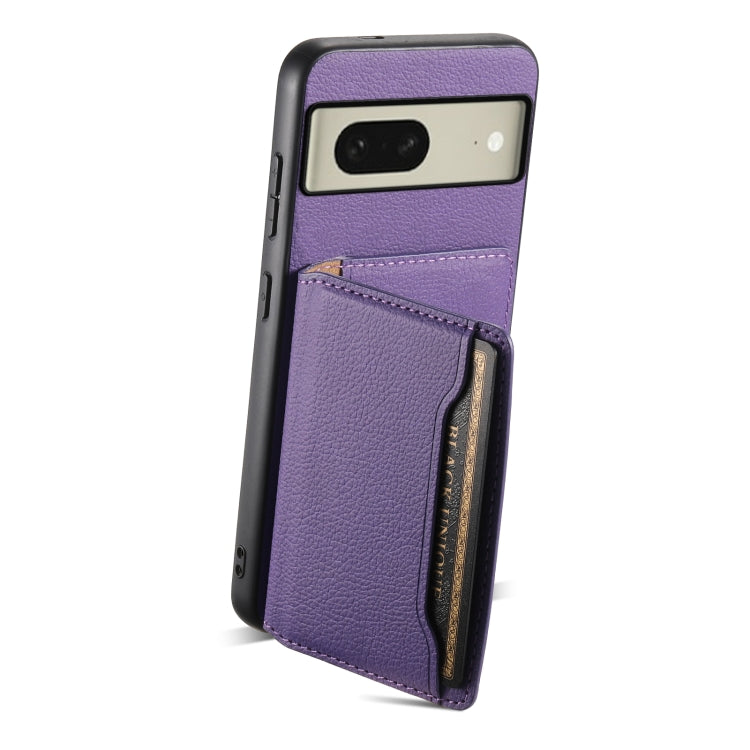 For Google Pixel 8 Calf Texture Card Bag Design Full Coverage Phone Case(Purple) - Google Cases by PMC Jewellery | Online Shopping South Africa | PMC Jewellery | Buy Now Pay Later Mobicred