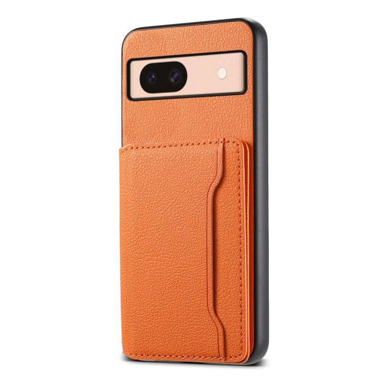 For Google Pixel 8a Calf Texture Card Bag Design Full Coverage Phone Case(Orange) - Google Cases by PMC TechLife | Online Shopping South Africa | PMC TechLife | Buy Now Pay Later Mobicred