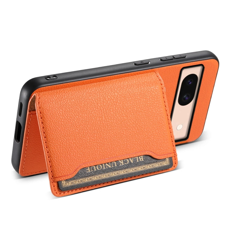 For Google Pixel 8a Calf Texture Card Bag Design Full Coverage Phone Case(Orange) - Google Cases by PMC TechLife | Online Shopping South Africa | PMC TechLife | Buy Now Pay Later Mobicred