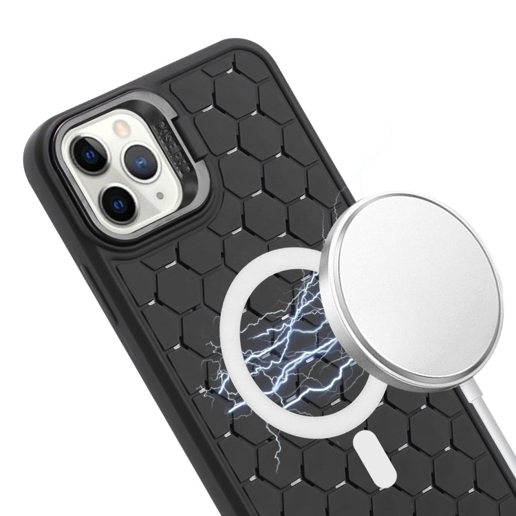 For iPhone 13 Pro Max Honeycomb Radiating Lens Holder Magsafe Phone Case with Lanyard(Black) - iPhone 13 Pro Max Cases by PMC Jewellery | Online Shopping South Africa | PMC Jewellery