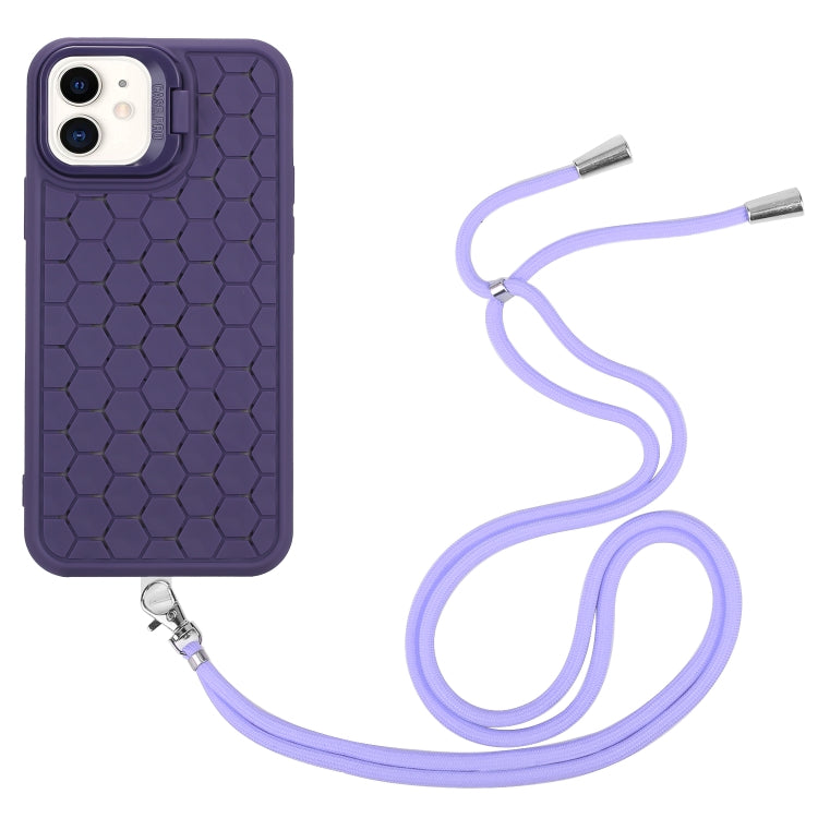 For iPhone 11 Honeycomb Radiating Lens Holder Magsafe Phone Case with Lanyard(Purple) - iPhone 11 Cases by PMC Jewellery | Online Shopping South Africa | PMC Jewellery