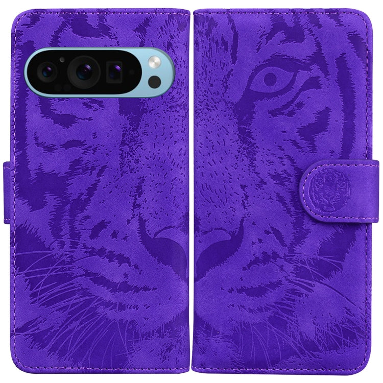 For Google Pixel 9 Tiger Embossing Pattern Flip Leather Phone Case(Purple) - Google Cases by PMC TechLife | Online Shopping South Africa | PMC TechLife | Buy Now Pay Later Mobicred