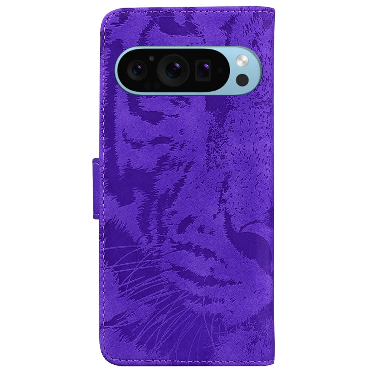 For Google Pixel 9 Tiger Embossing Pattern Flip Leather Phone Case(Purple) - Google Cases by PMC TechLife | Online Shopping South Africa | PMC TechLife | Buy Now Pay Later Mobicred